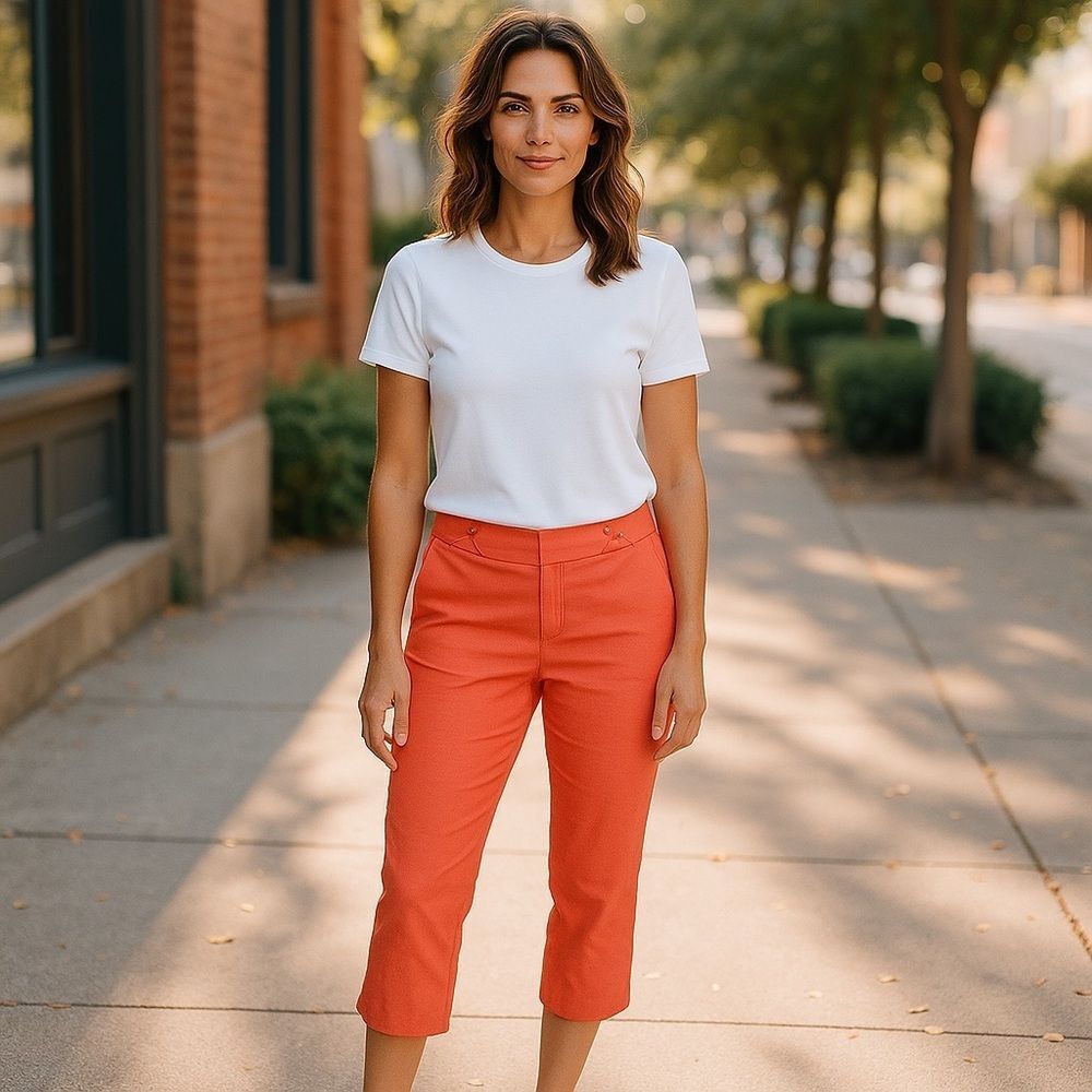 Rafaella Orange Capris Tailored High-Waist